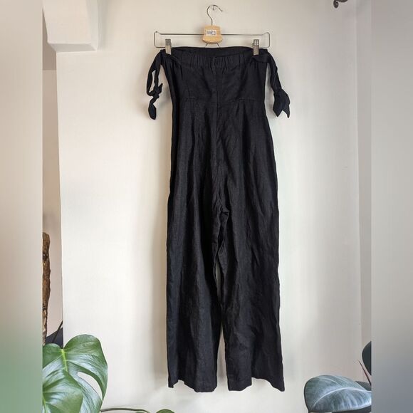 Reformation Amara Black Linen Off-shoulder Sleeveless Cropped Jumpsuit 0 - Picture 4 of 11